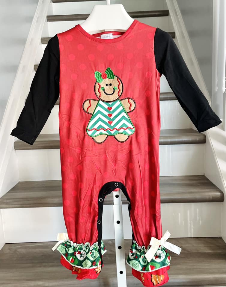 12-18mo 18-24mo Christmas Embroidered Gingerbread Romper *CLOSEOUT SALE*
