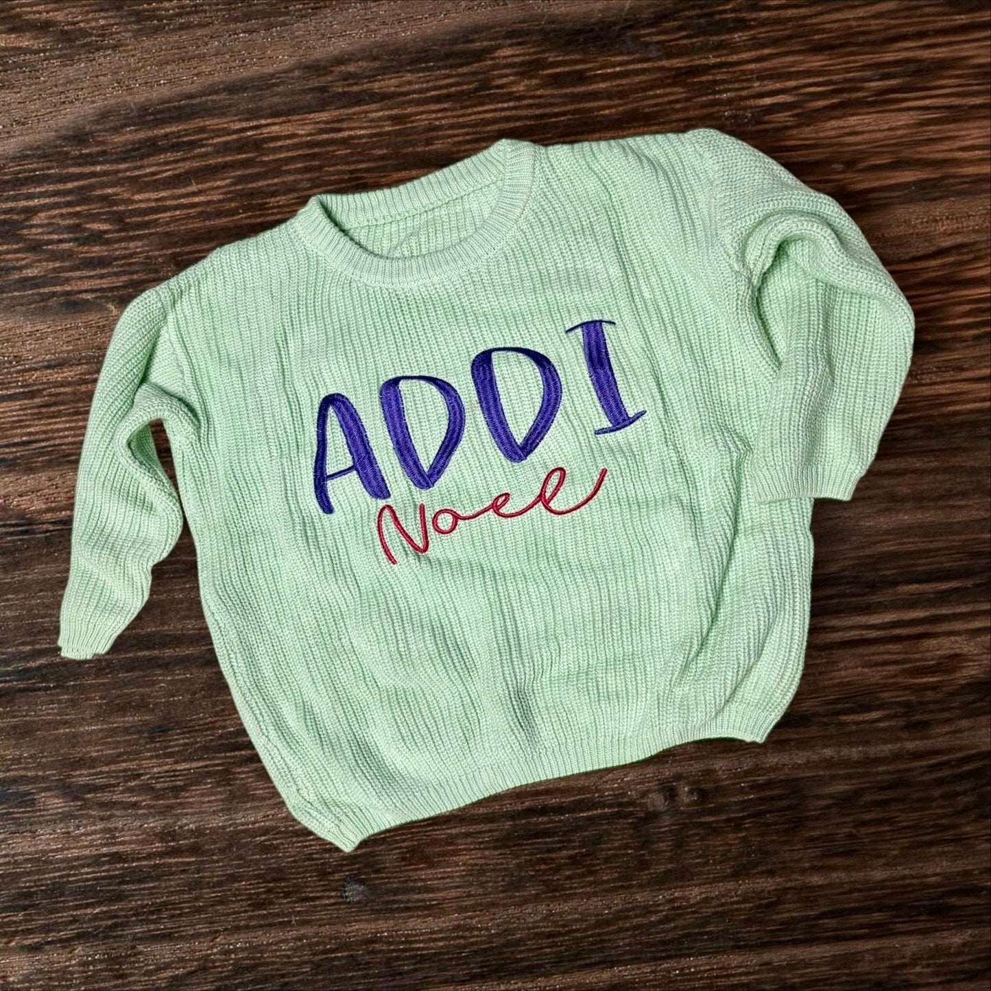 Oversized Double Name Embroidered Thick Knit Sweaters