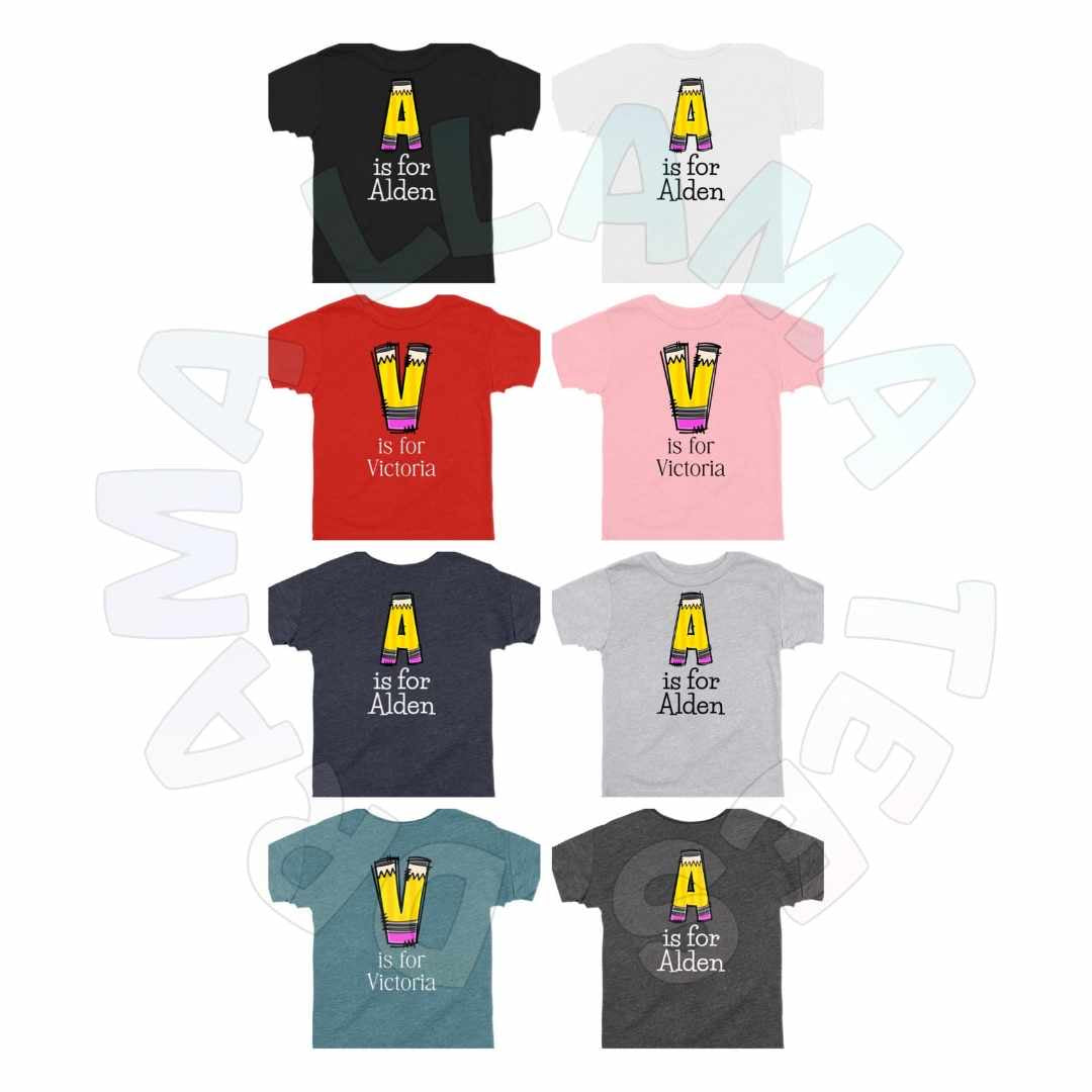 ✨Drama Llama Original✨ Back to School Pencil “*Letter* is for *Name*”Tees *multiple color options* Any Initial