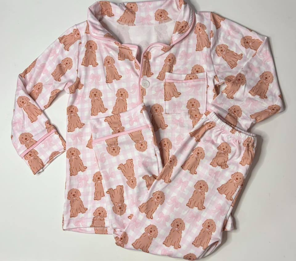5-6 Pink Puppy Plaid Button PJs *Ready to Ship!*