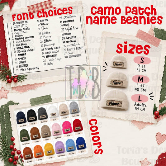 Personalized Camo Beanies with Name Patch Pre-Order