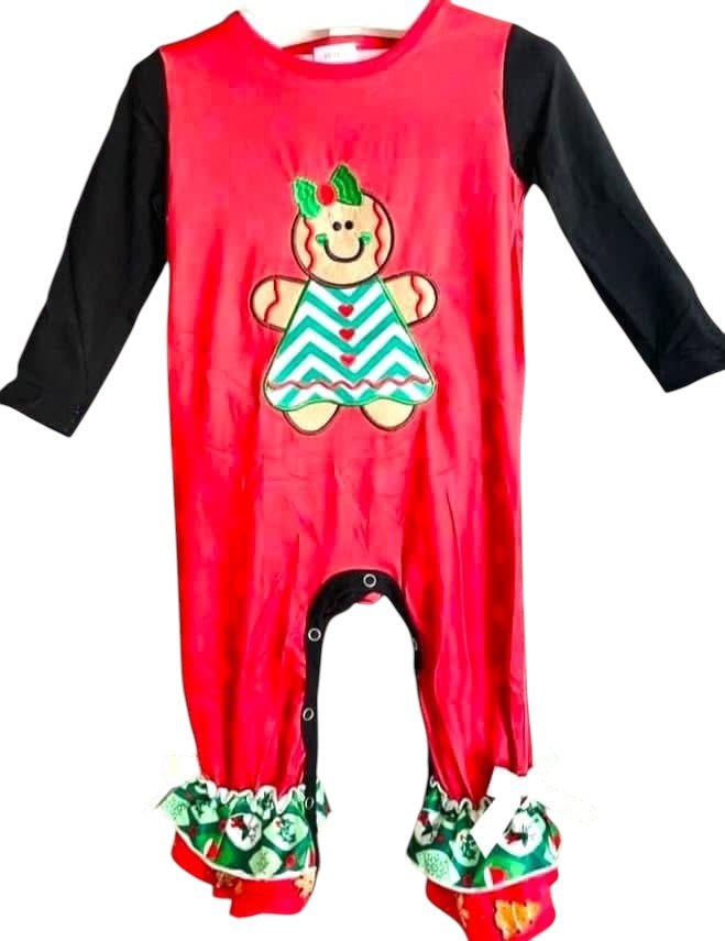 12-18mo 18-24mo Christmas Embroidered Gingerbread Romper *CLOSEOUT SALE*