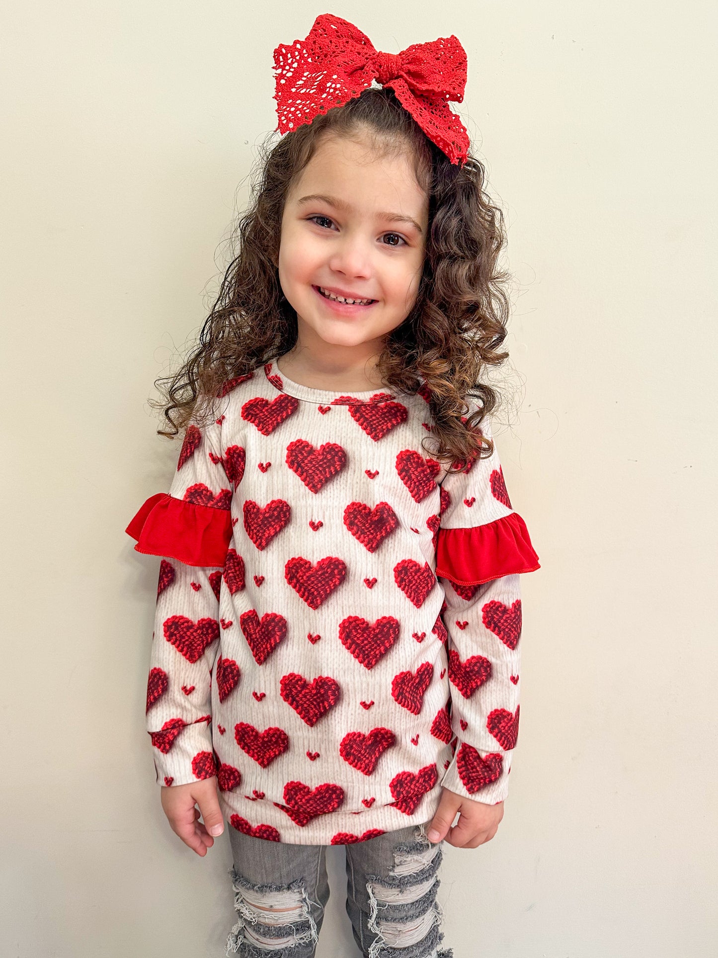 3T, 4T 6-7 Faux Embroidered Hearts Ruffle Exclusive Top *CLOSEOUT SALE*