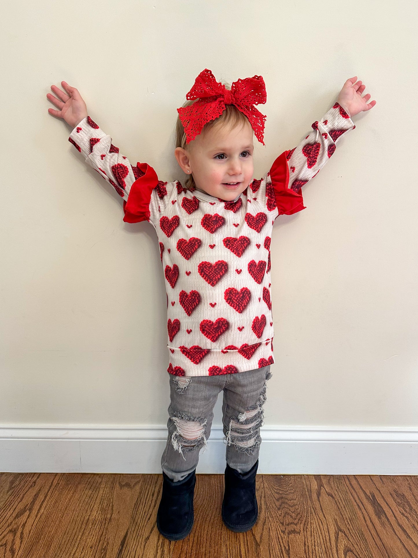 3T, 4T 6-7 Faux Embroidered Hearts Ruffle Exclusive Top *CLOSEOUT SALE*