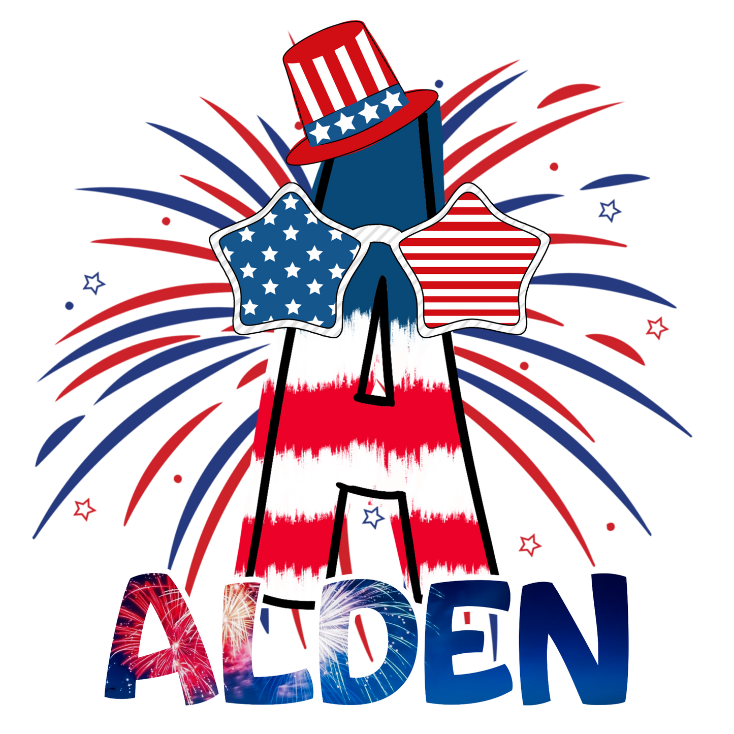 Fourth of July Initial Hat & Sunglasses Tees (Adult Sizes) *multiple color and pattern options*