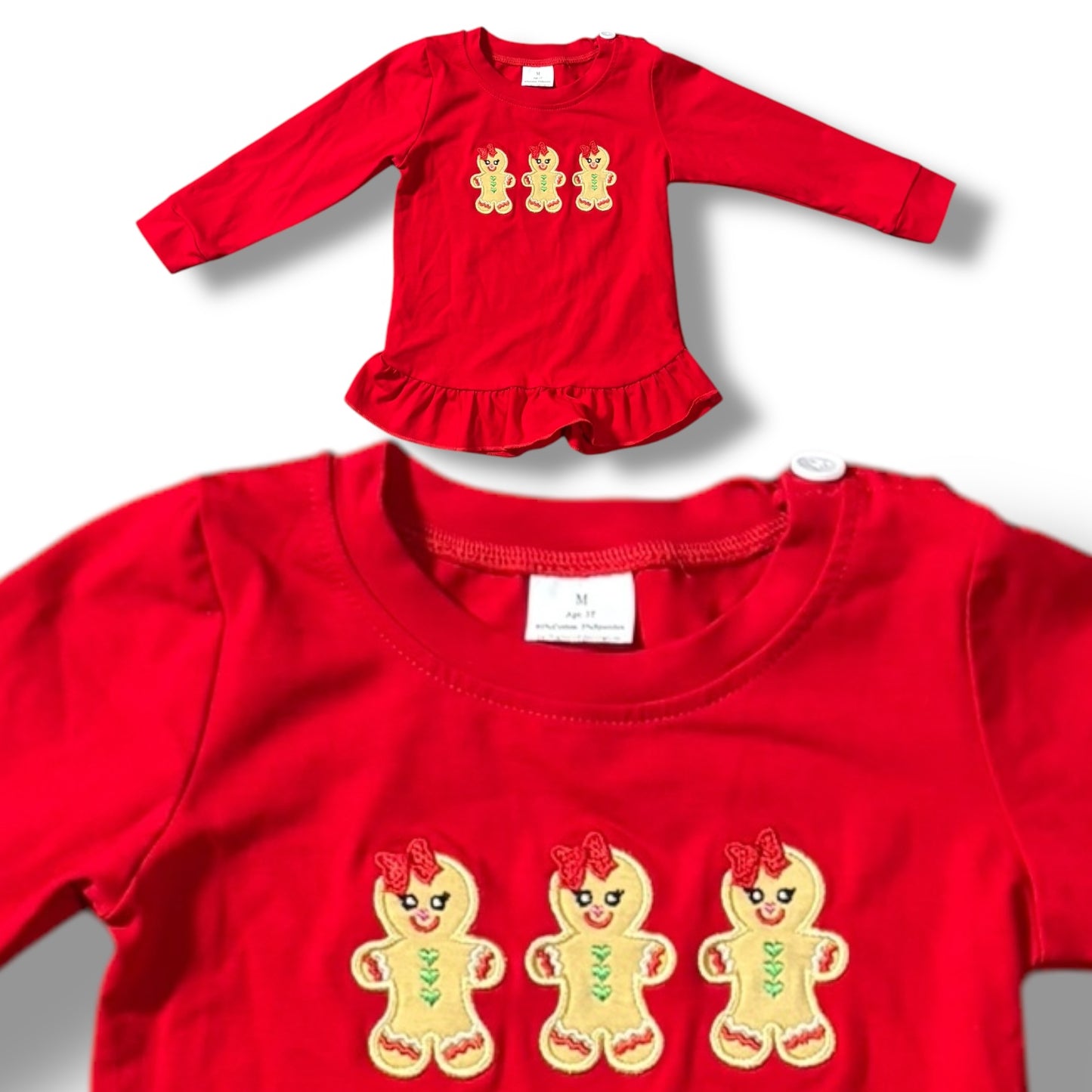 3T Embroidered Gingerbreads Ruffle Top *CLOSEOUT SALE*