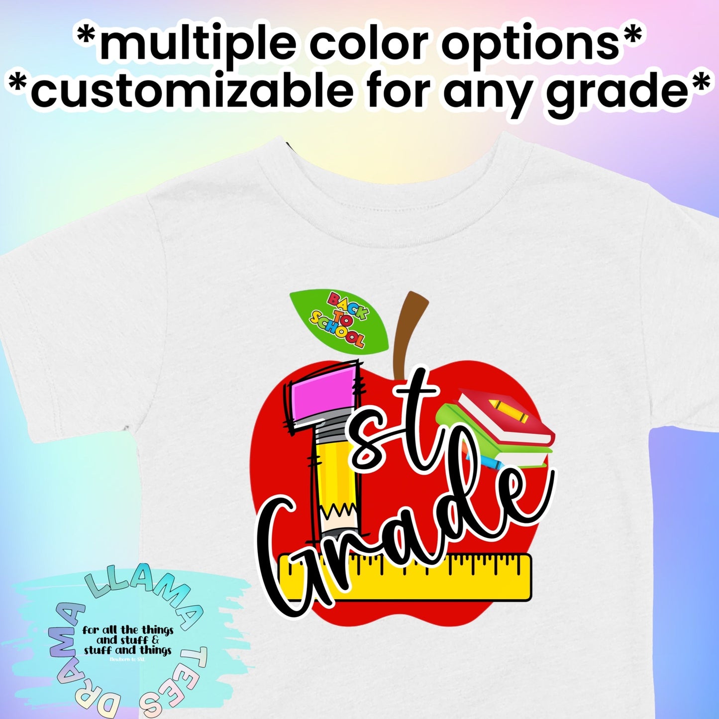 *Any Grade* Drama Llama Original Back to School Tees | Apple Grades with Cursive *multiple color options* - Toria's Den Boutique | Drama Llama Tees