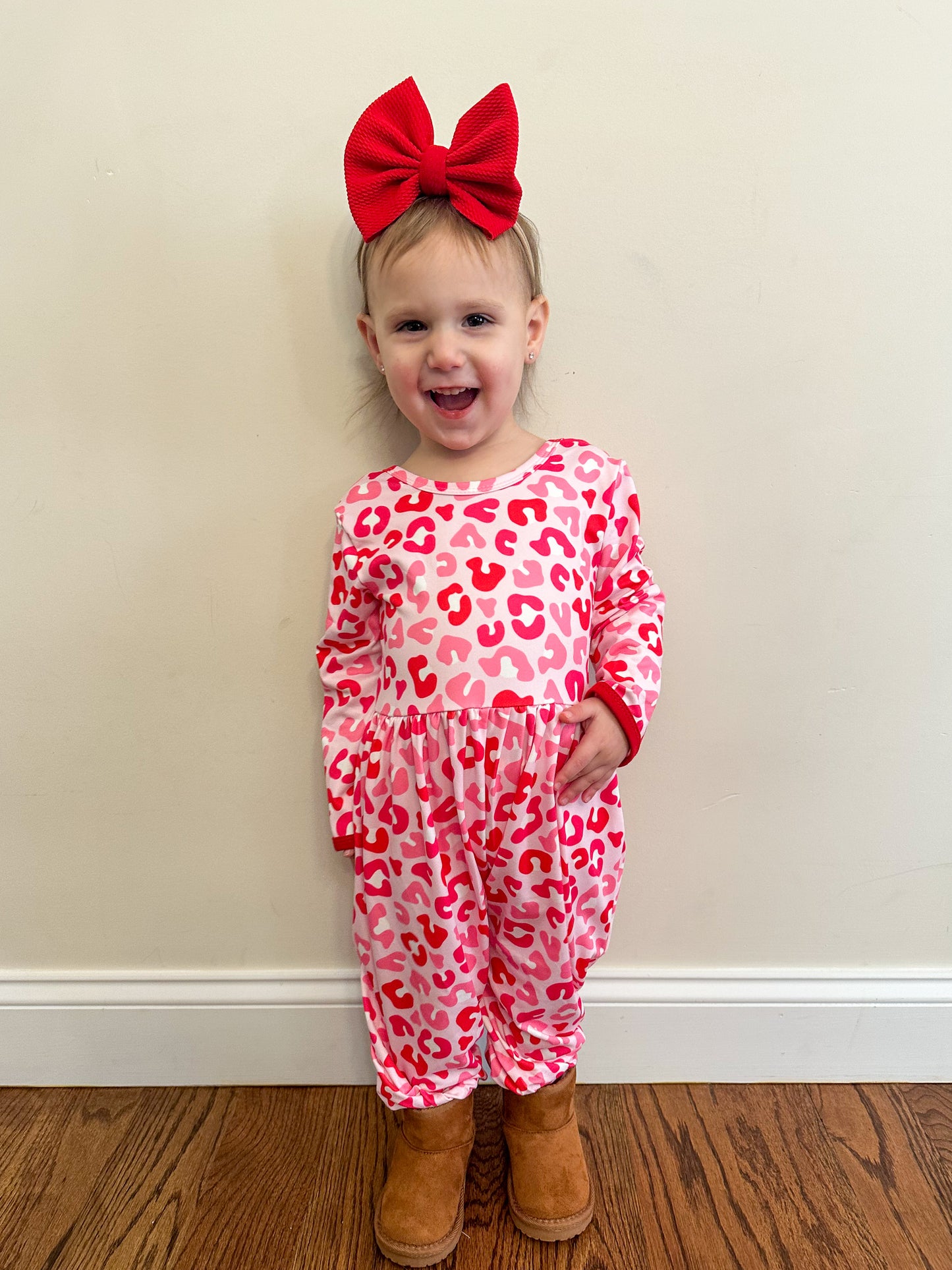 12-18, 18-24, 2T, 3T (2), 4T  Pink & Red Animal Print Alleycat Romper: TDB Exclusive