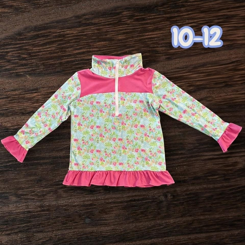 10-12 Floral Ruffle Quarter Zip *CLOSEOUT*