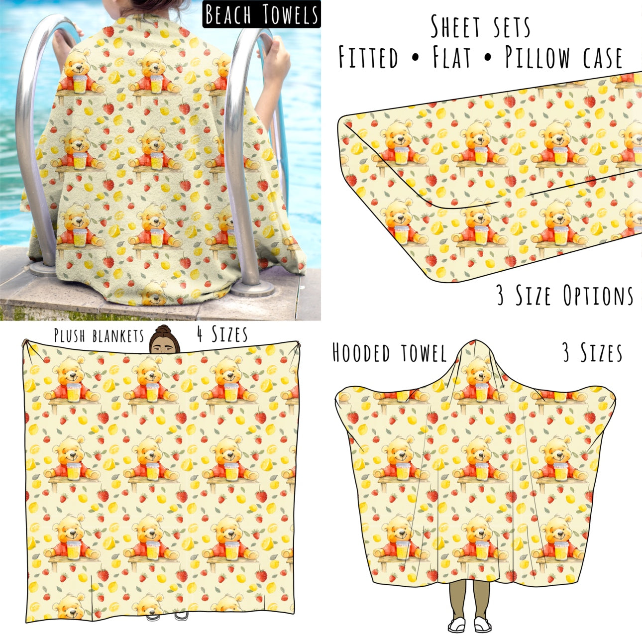 Hunny Bear Lemonade Stand Personalized Items ~ Sheets, Pillowcases, Blankets, Towels ~