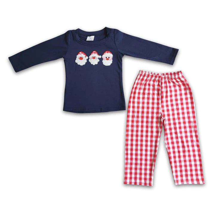 ᴡᴇᴇᴋʟʏ ᴘʀᴇ ᴏʀᴅᴇʀ Christmas Embroidered Santa Trio Check Pants Set