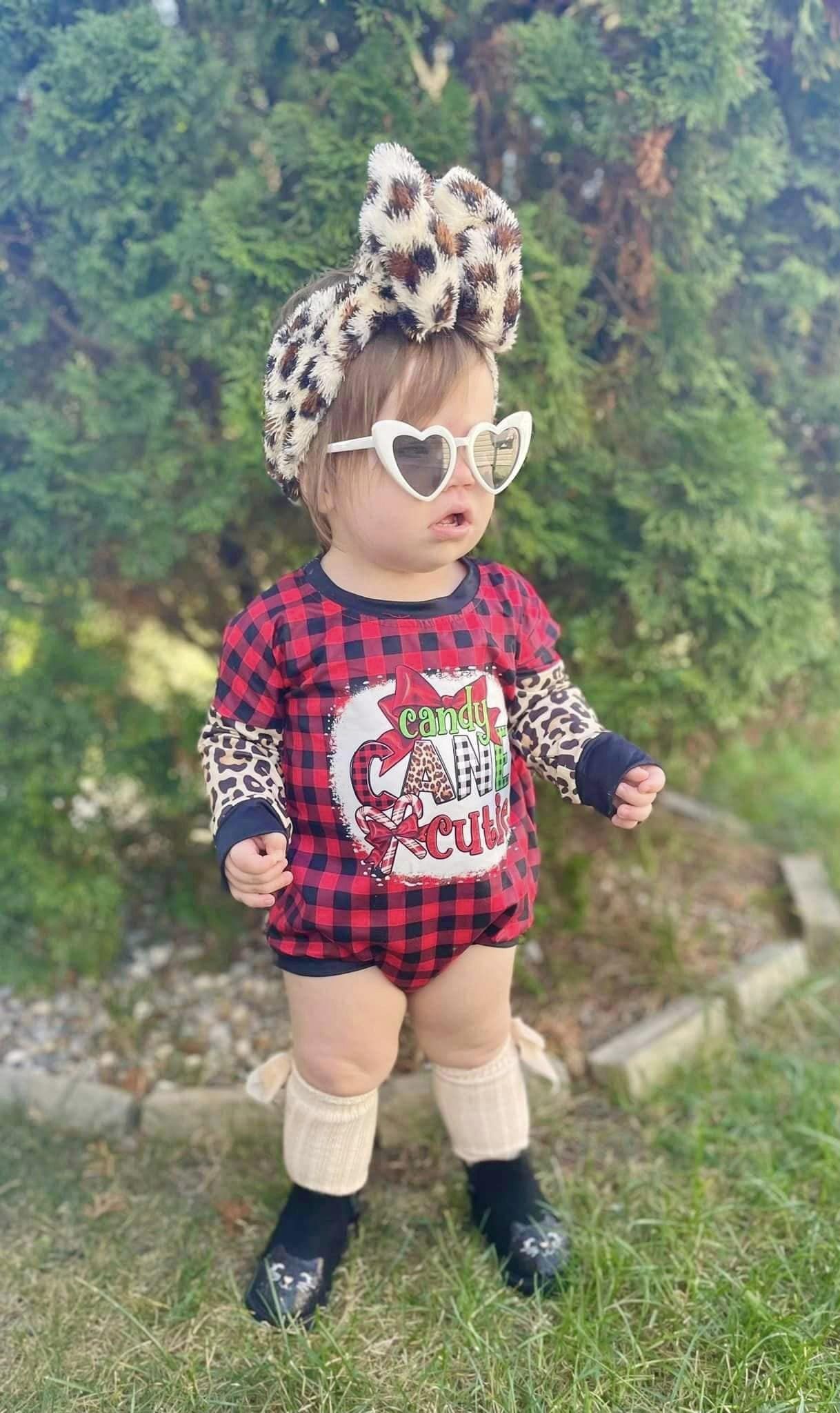 ᴡᴇᴇᴋʟʏ ᴘʀᴇ ᴏʀᴅᴇʀ Christmas Candy Cane Cutie Buffalo Plaid Leopard Print Romper