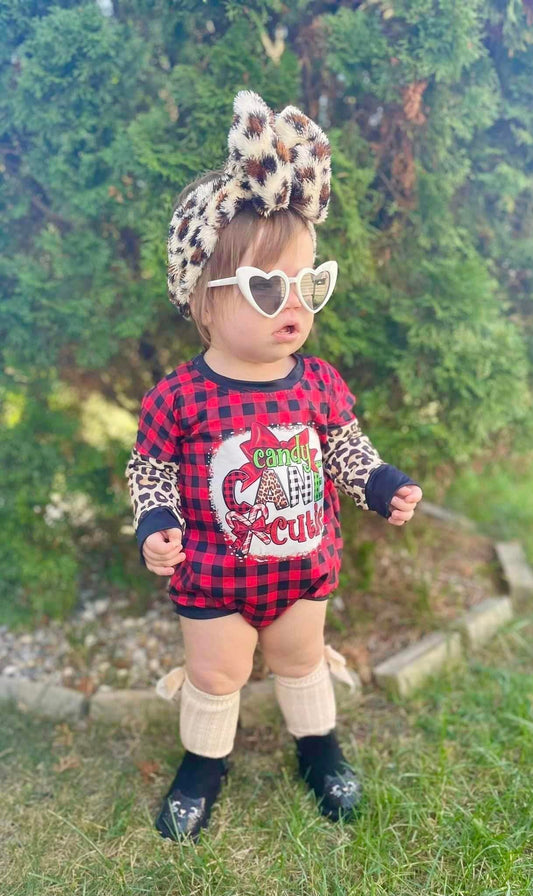 ᴡᴇᴇᴋʟʏ ᴘʀᴇ ᴏʀᴅᴇʀ Christmas Candy Cane Cutie Buffalo Plaid Leopard Print Romper