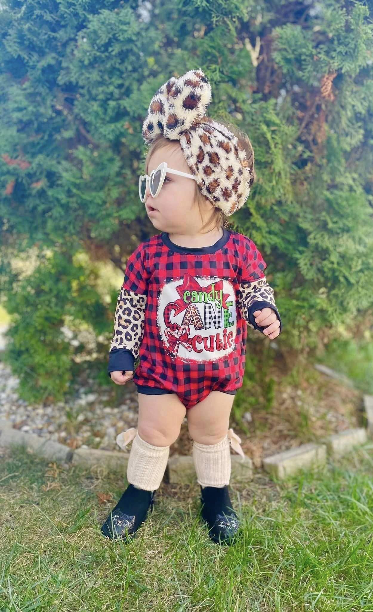 ᴡᴇᴇᴋʟʏ ᴘʀᴇ ᴏʀᴅᴇʀ Christmas Candy Cane Cutie Buffalo Plaid Leopard Print Romper