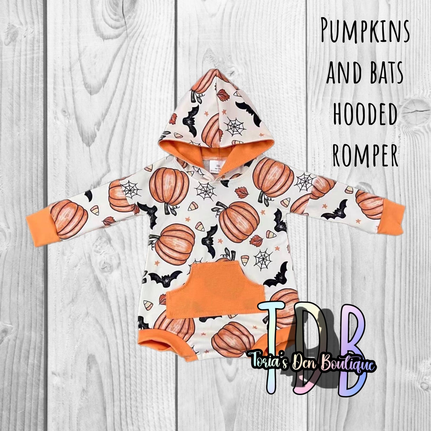 ᴡᴇᴇᴋʟʏ ᴘʀᴇ ᴏʀᴅᴇʀ Pumpkins and Bats Hooded Romper