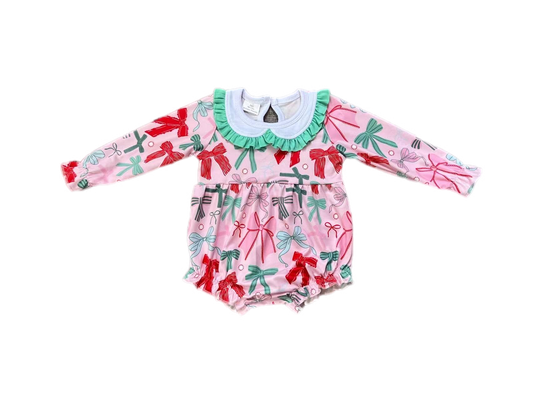 Christmas Bows Ruffle Romper: Pre-Order