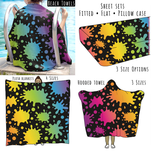 Rainbow Splatter Personalized Items ~ Sheets, Pillowcases, Blankets, Towels ~