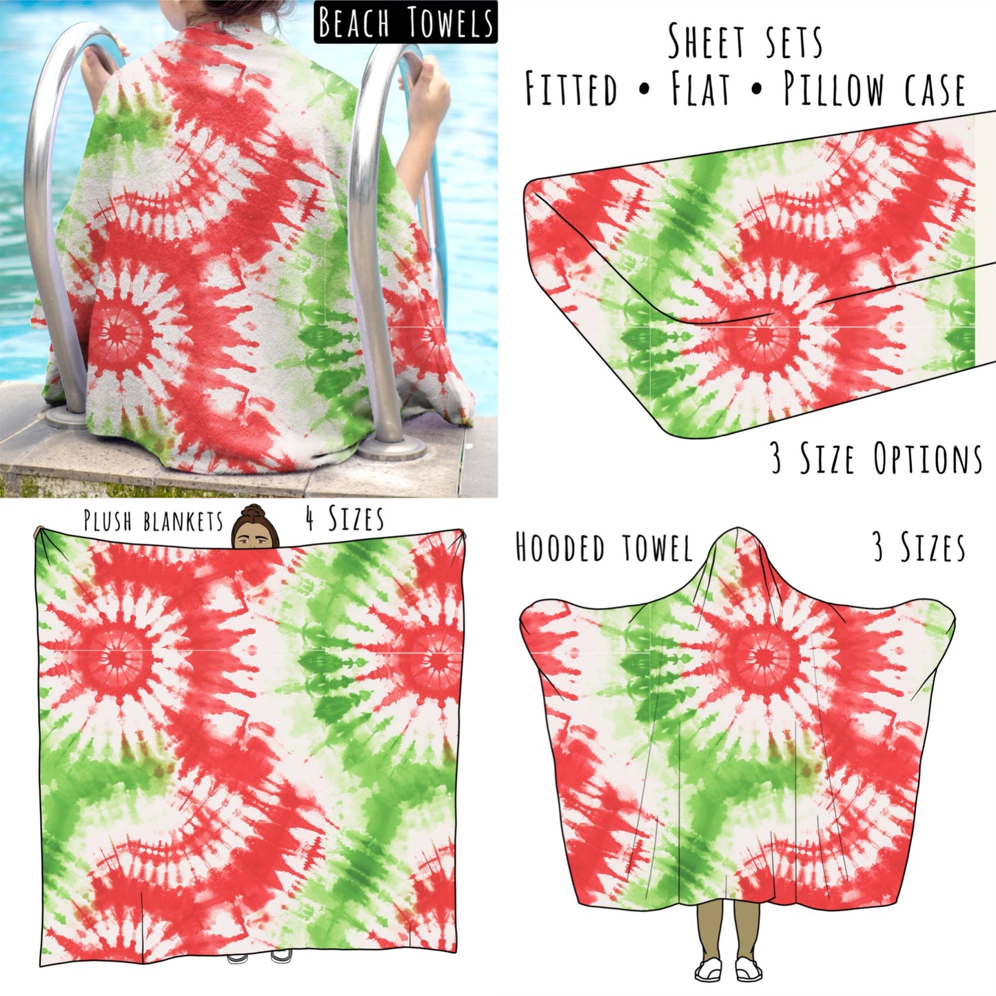 Tie Dye Christmas- Personalized Items ~ Sheets, Pillowcases, Blankets, Towels ~