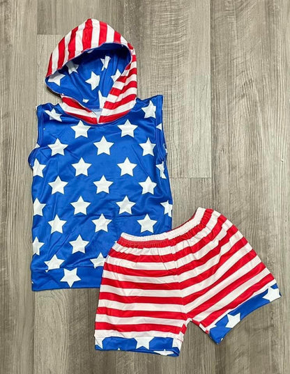 12-18, 2T, 3T ʀᴇᴀᴅʏ ᴛᴏ ꜱʜɪᴘ! 4th of July Hooded Tank and Shorts Set