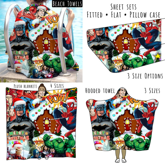 Superhero Christmas Personalized Items ~ Sheets, Pillowcases, Blankets, Towels ~