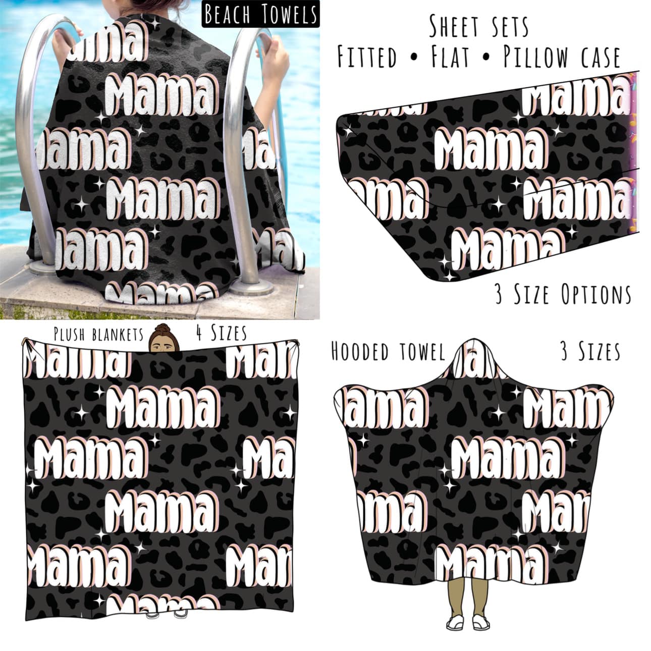 Mama Leopard Print Personalized Items ~ Sheets, Pillowcases, Blankets, Towels ~