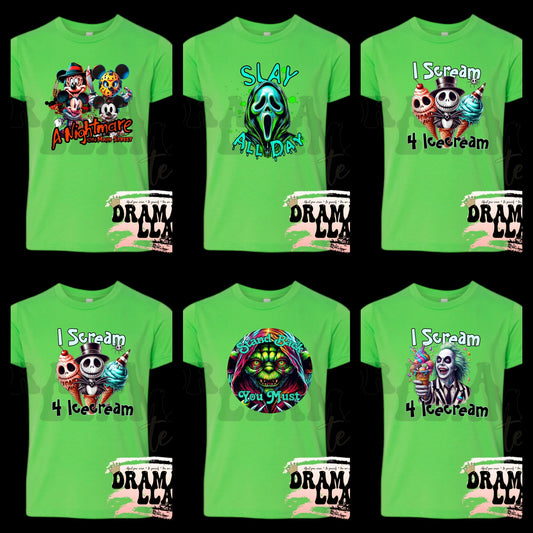 Youth Spooky Drop 1 Tees- Neon Green