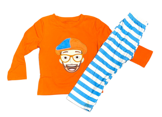 6-7  Embroidered Orange Glasses Guy Set  *CLOSEOUT SALE*