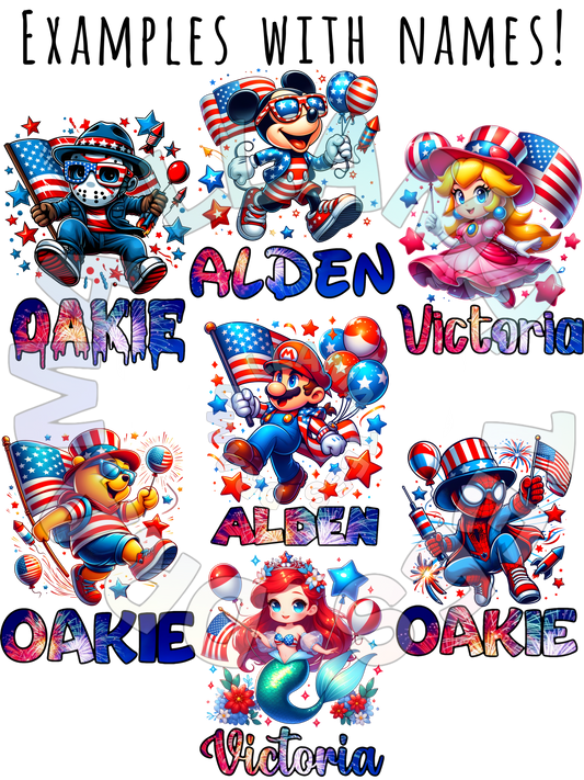 Fourth of July Character Tees (Adult Sizes) *multiple color and pattern options*