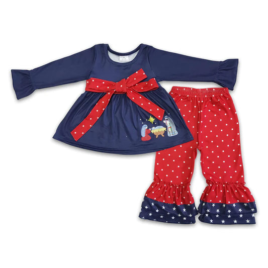 ᴡᴇᴇᴋʟʏ ᴘʀᴇ ᴏʀᴅᴇʀ Christmas Religious Nativity Polka Ruffle Pant Set