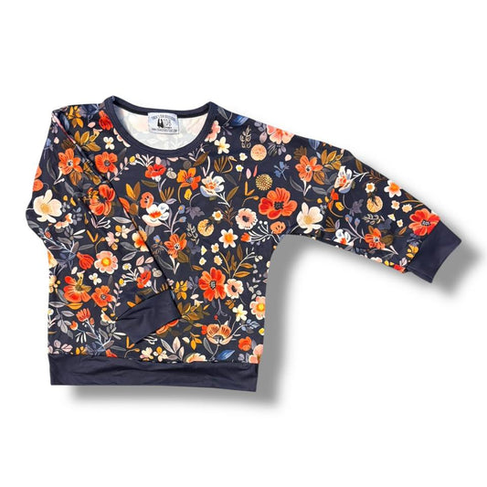 Adult Small, Adult Medium, 4T (2), 6-7, 7-8, 14-16, 16-18 Floral Dolman with Partial Sleeve Detail: TDB Exclusive Top *CLOSEOUT SALE*