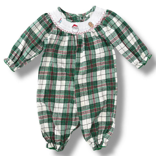 12 months (Fits Bigger) Smocked Santa and Cookies Romper *CLOSEOUT SALE*