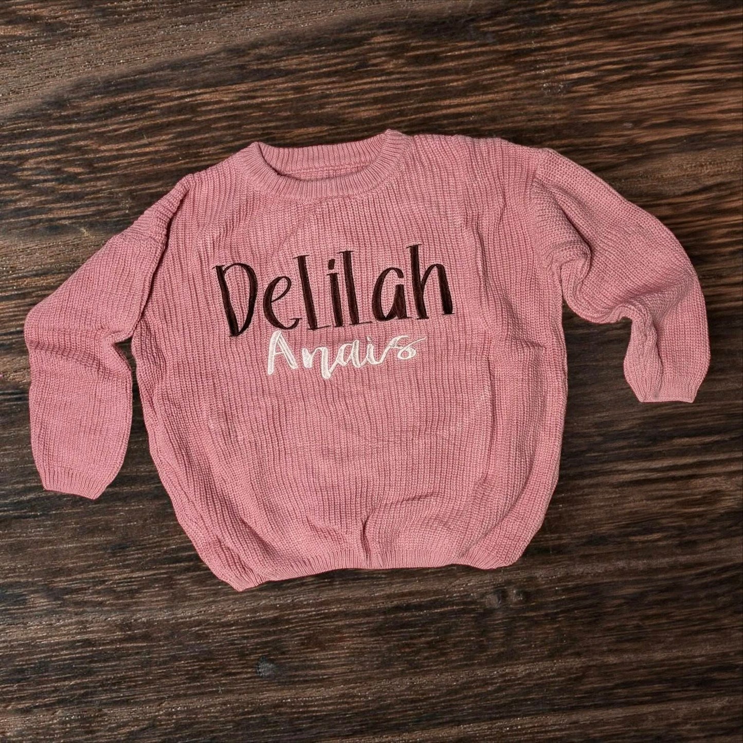 Oversized Double Name Embroidered Thick Knit Sweaters