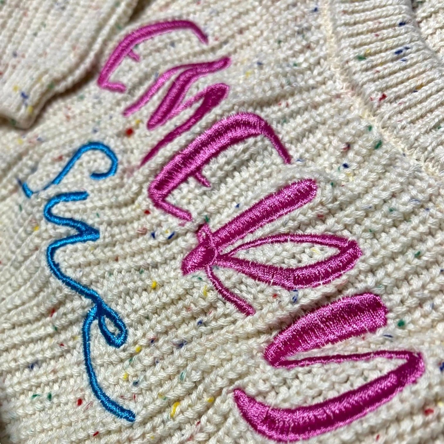 Oversized Double Name Embroidered Thick Knit Sweaters