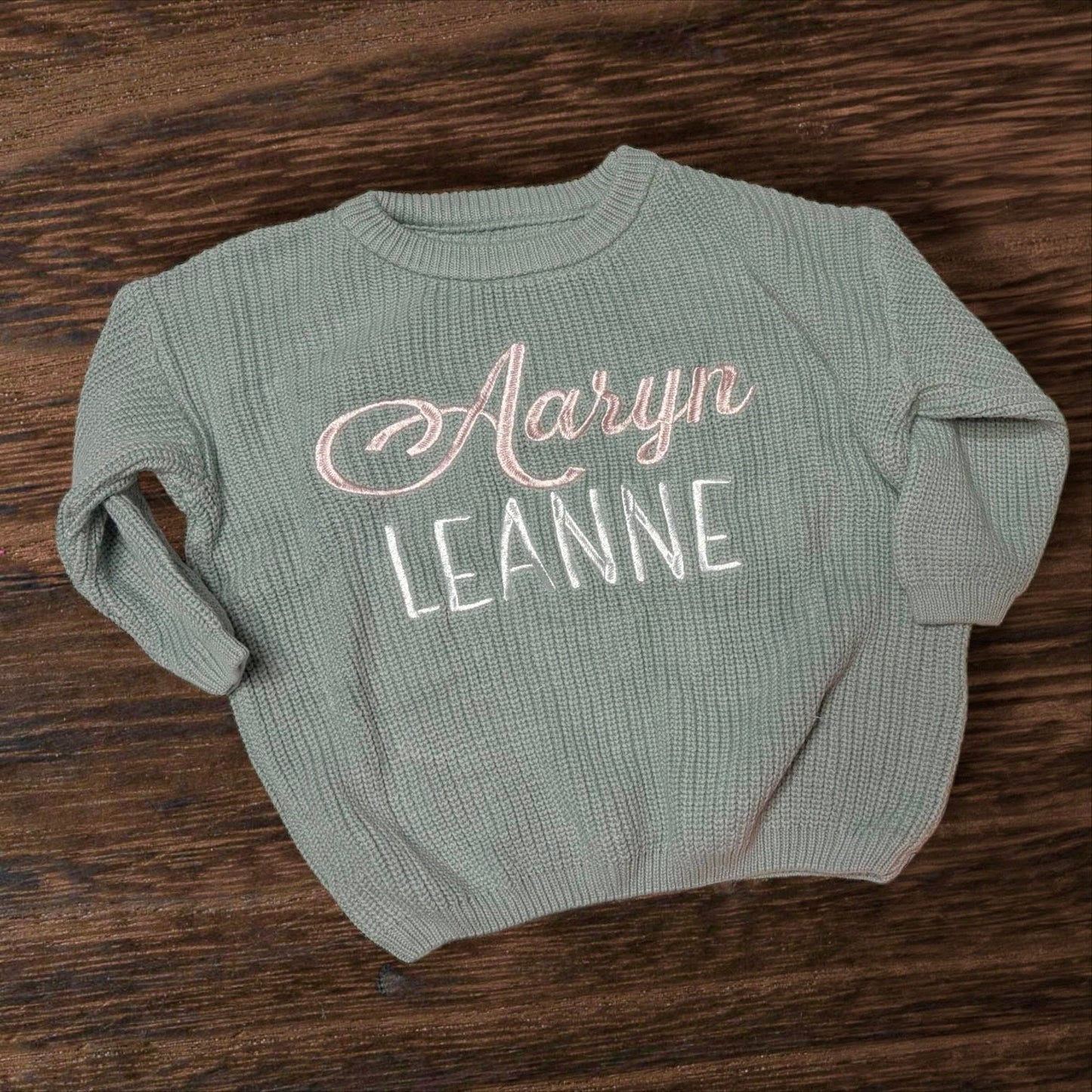 Oversized Double Name Embroidered Thick Knit Sweaters