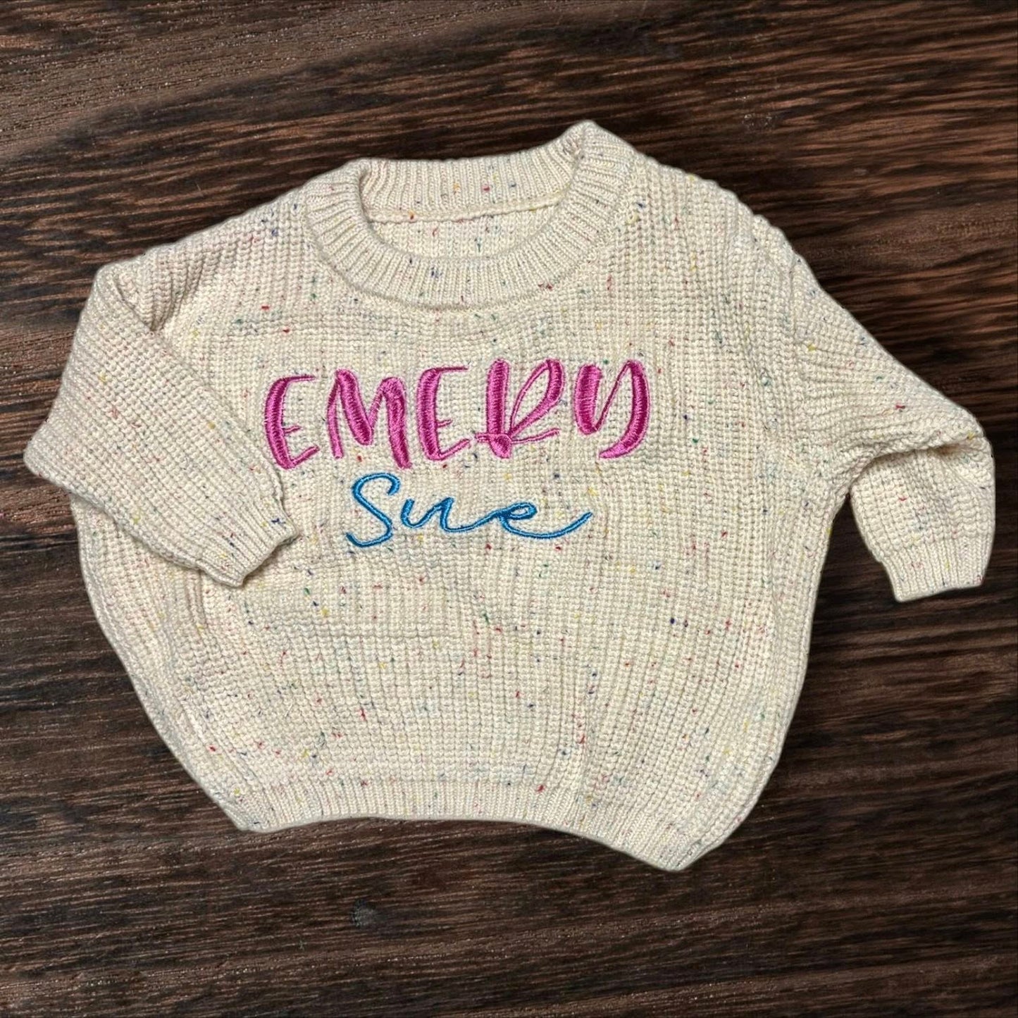 Oversized Double Name Embroidered Thick Knit Sweaters