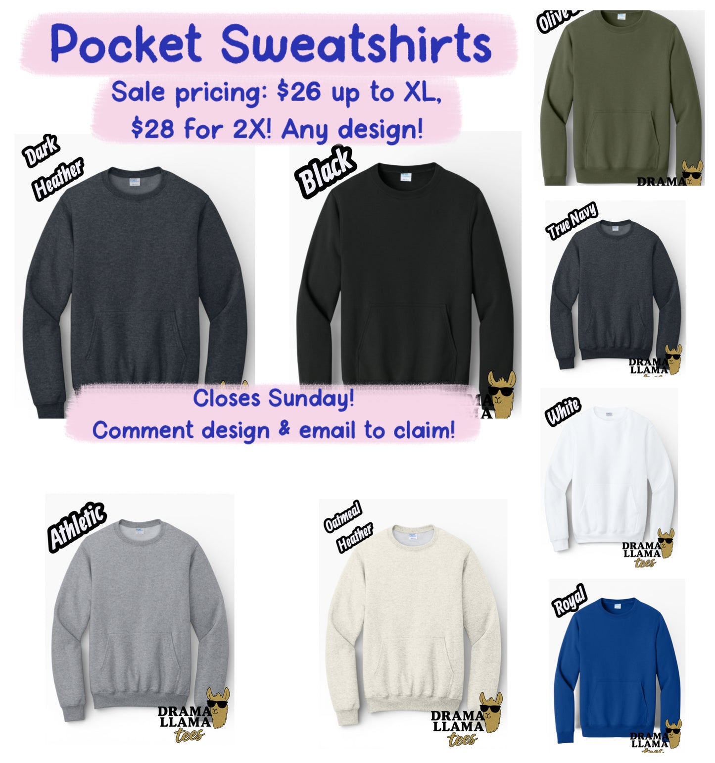 Pocket Sweatshirt Sale: 2 Days Only! (Upload design choice we have or email it to me/bring your own!)