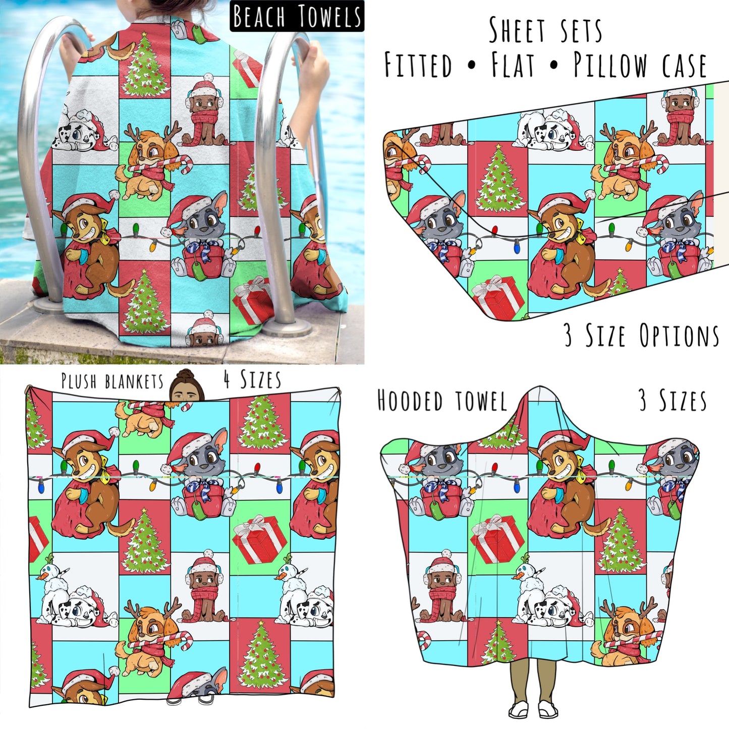 Pups 10 Christmas- Personalized Items ~ Sheets, Pillowcases, Blankets, Towels ~