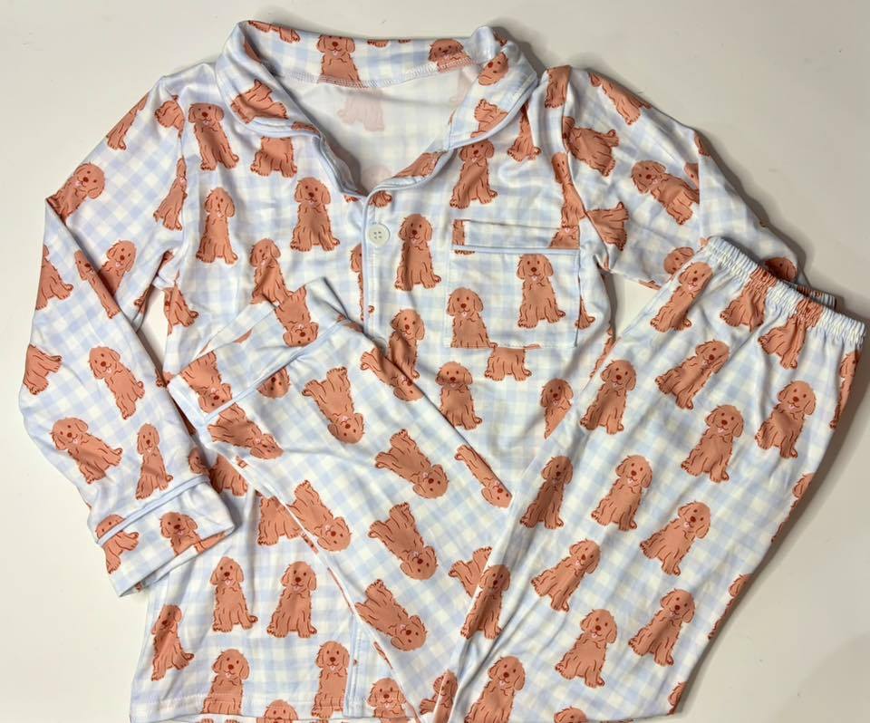 3T 5-6 10-12 Puppy Plaid Button PJs *Ready to Ship!*