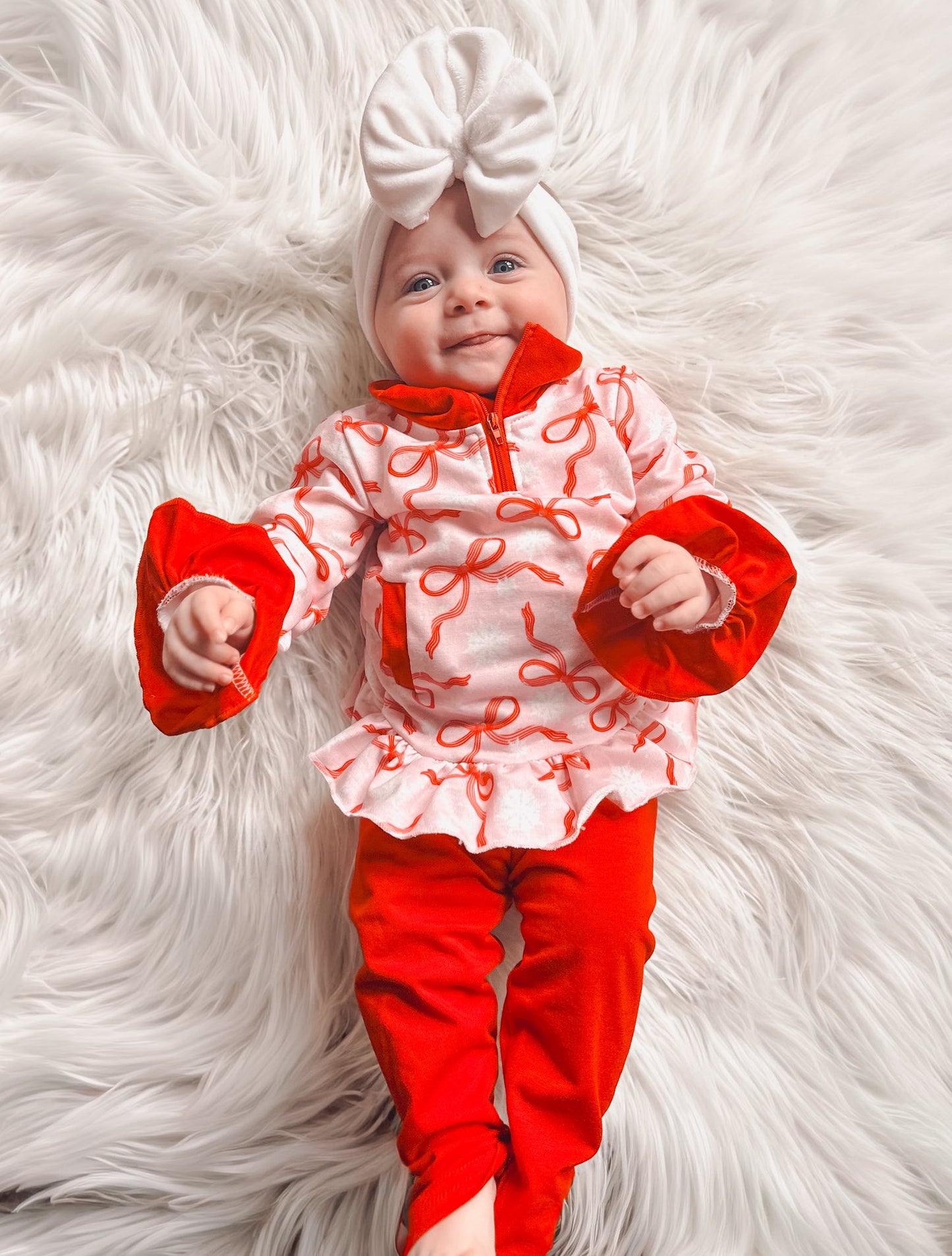 3T 5-6 8-9 Bows and Snowflakes Quarter Zip Exclusive *Ready to Ship!*