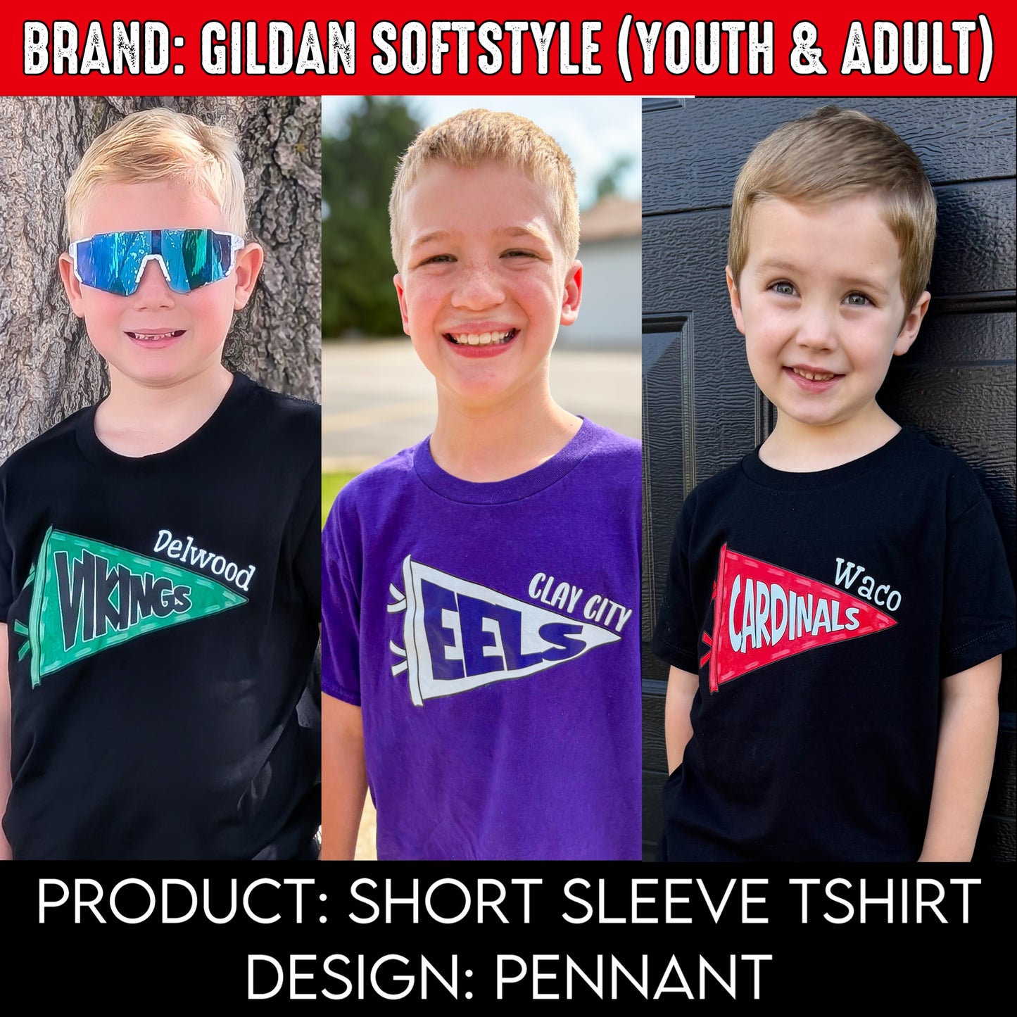 Pennant | Brand: Gildan Softstyle | Put team name/info & SIZE in note box!! | Youth Sizes