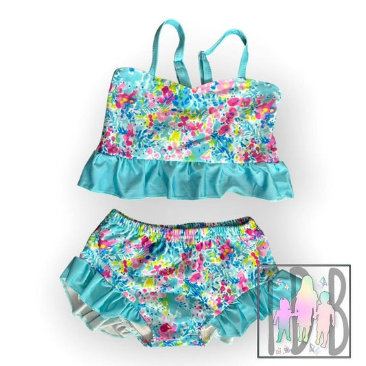6-12m, 3T Neon Blue Florals TDB Exclusive Swim: Ready to Ship