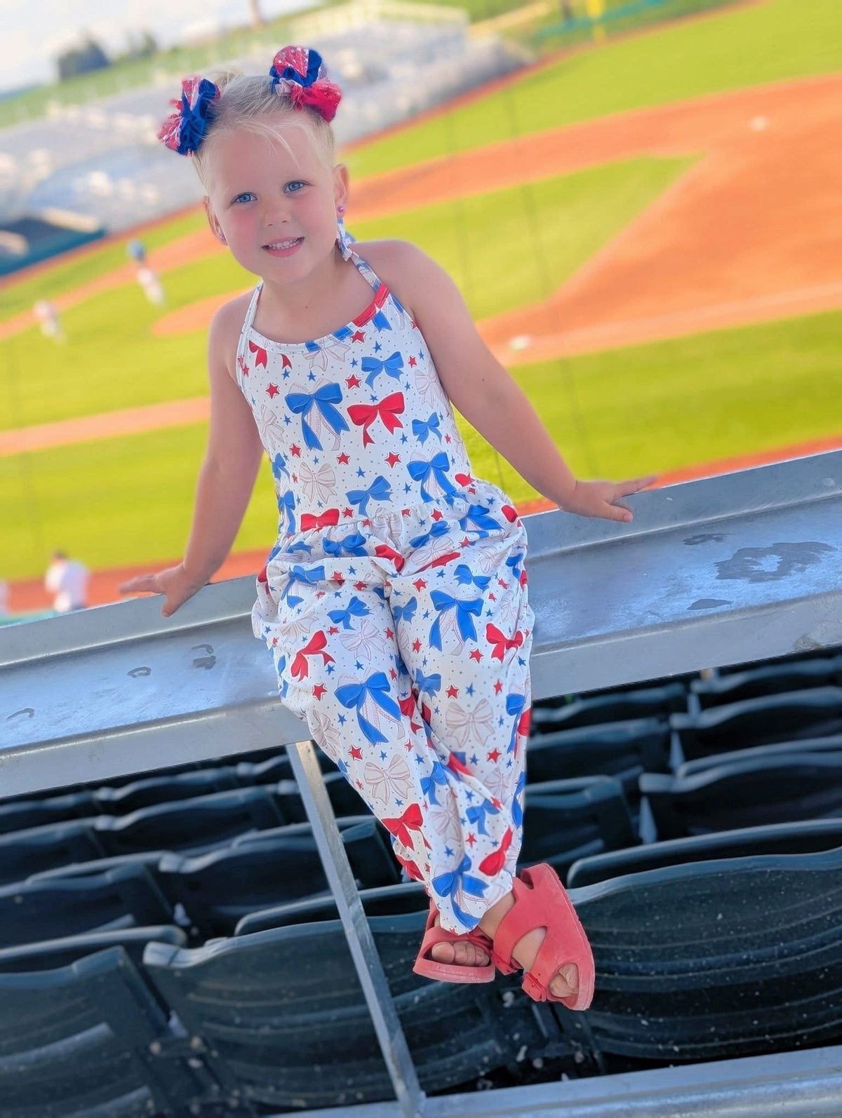 2T RWB Baseball Bows Halter Jumper: Ready to Ship