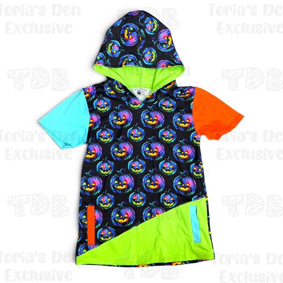 5-6 (2) 6-7 7-8 10-12 Neon Pumpkin Hooded Pocket Tee Exclusive *Ready to Ship!*