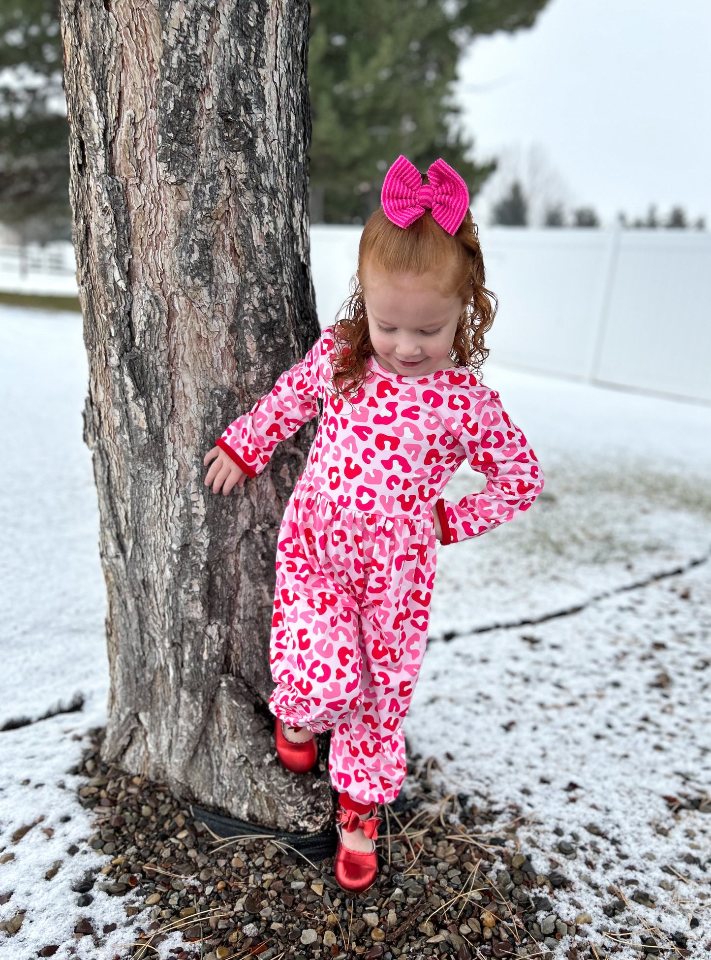 12-18, 18-24, 2T, 3T (2), 4T  Pink & Red Animal Print Alleycat Romper: TDB Exclusive