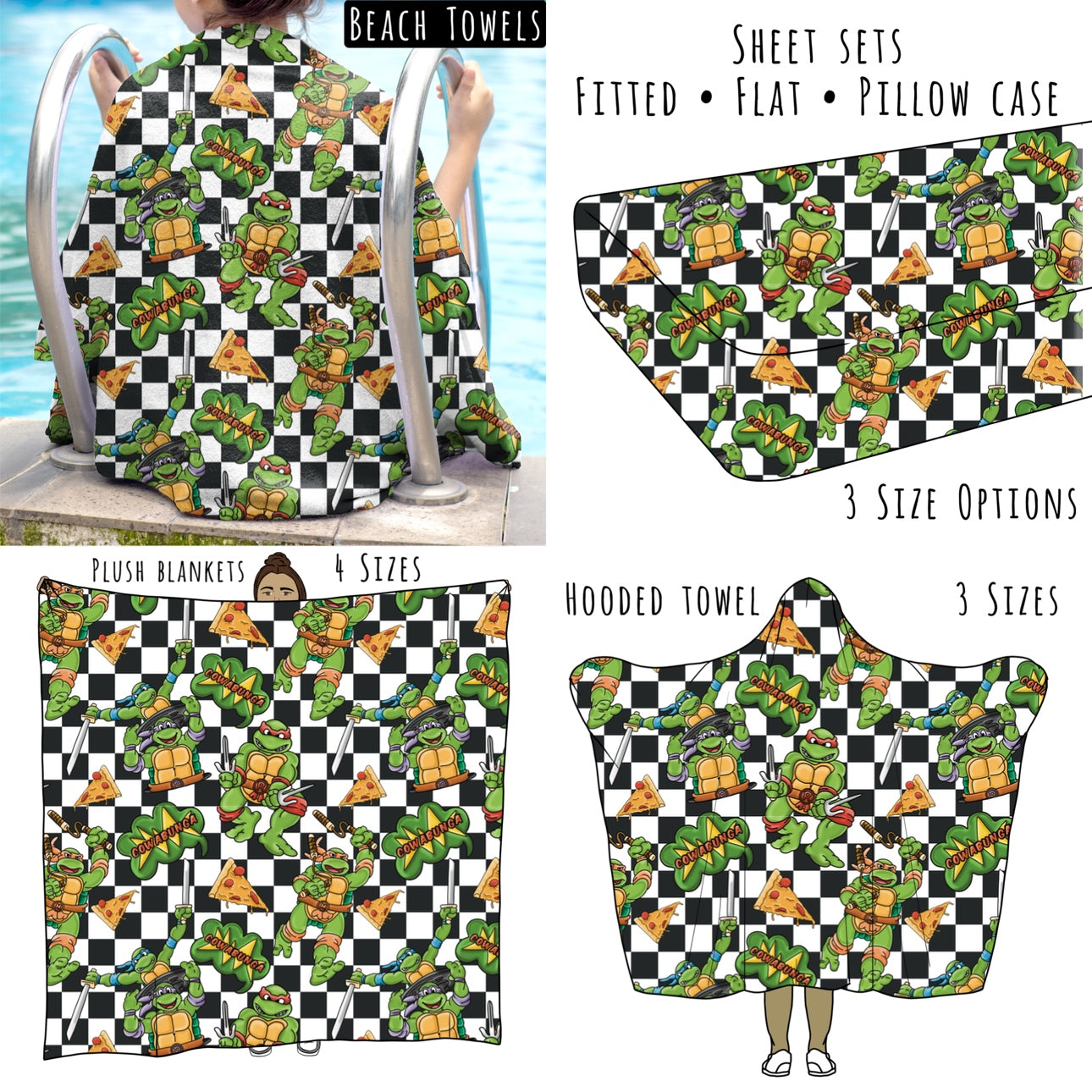 Cowabunga Checks Personalized Items ~ Sheets, Pillowcases, Blankets, Towels ~