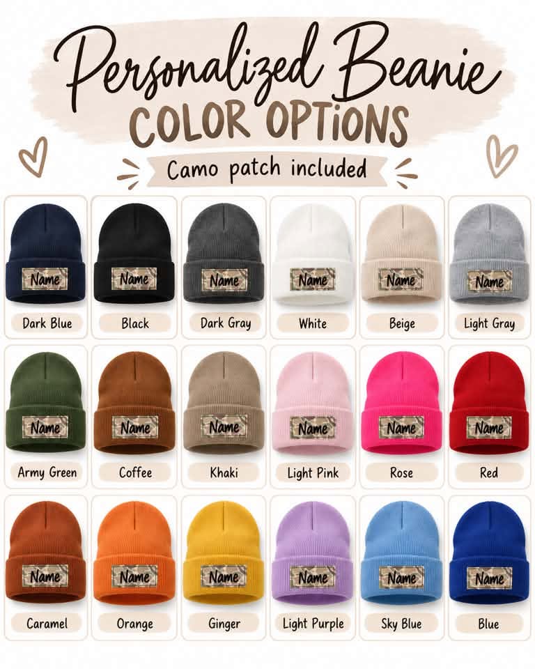 Personalized Camo Beanies with Name Patch Pre-Order