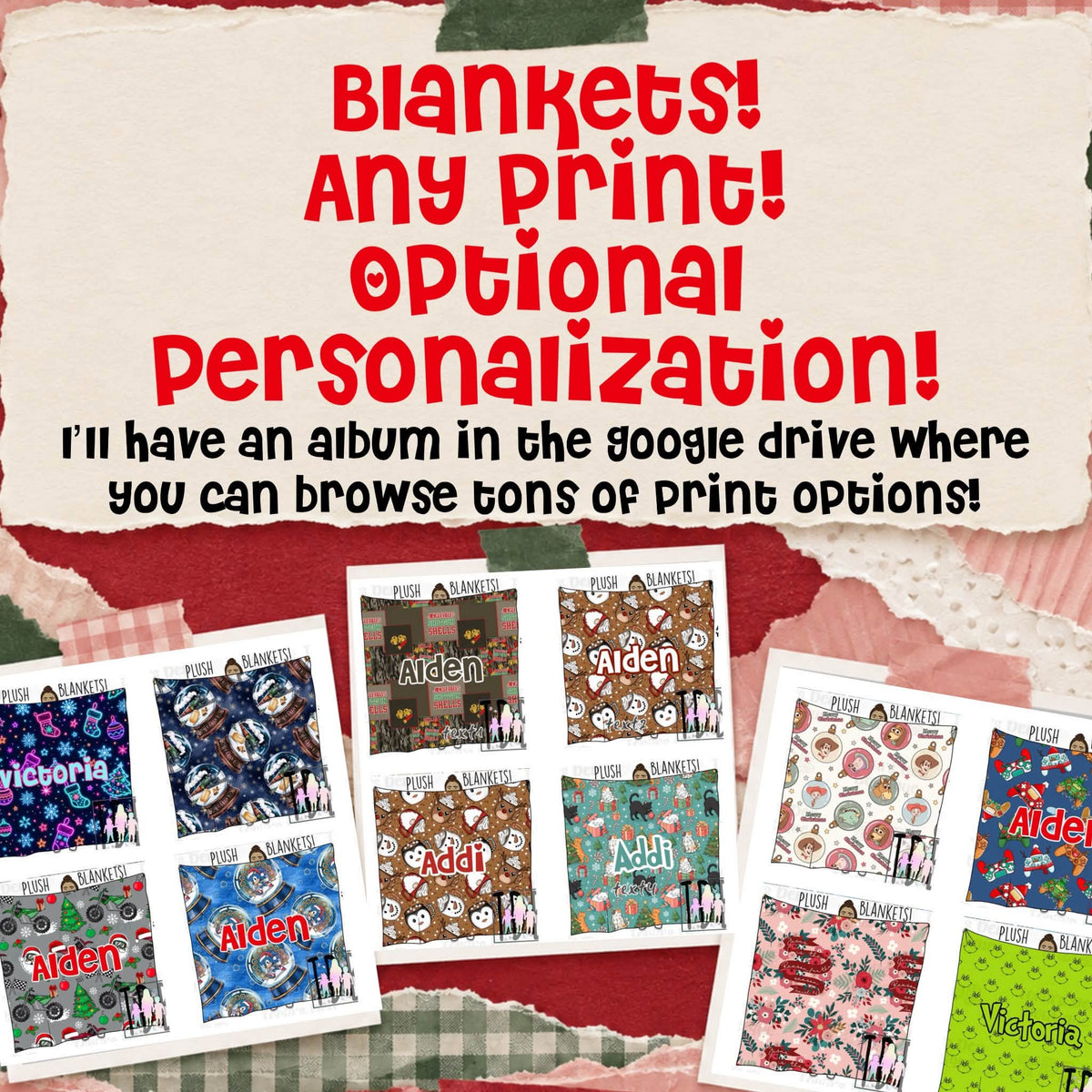 Personalized Items ~ Any Print Blankets | Upload photo of the print you want to use or email it!