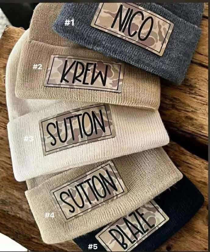 Personalized Camo Beanies with Name Patch Pre-Order