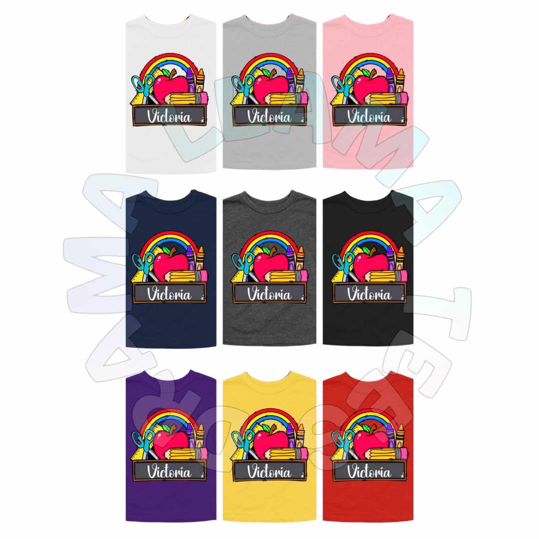 Back to School Name Plate Rainbow Tees *multiple color options*