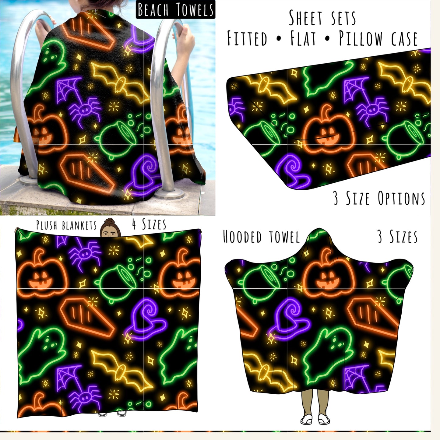 Neon Halloween Personalized Items ~ Sheets, Pillowcases, Blankets, Towels ~